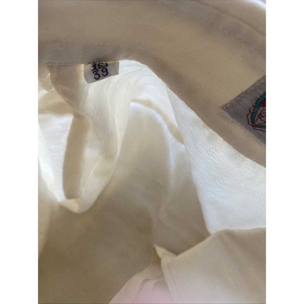 G Gucci Vintage Pleated Bib Silk Blouse Womens Size 39 Cream Jacquard Logo Italy - Picture 10 of 11